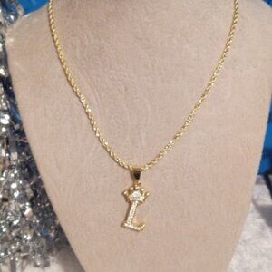 L initial crown necklace